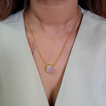 Rose Quartz Stud Brass Necklace-2  taahirajewellery