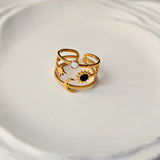 Dainty Sun Moon Star Open Adjustable Gold Plated Ring
