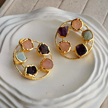 Cora Multistone Brass Earrings-1  taahirajewellery