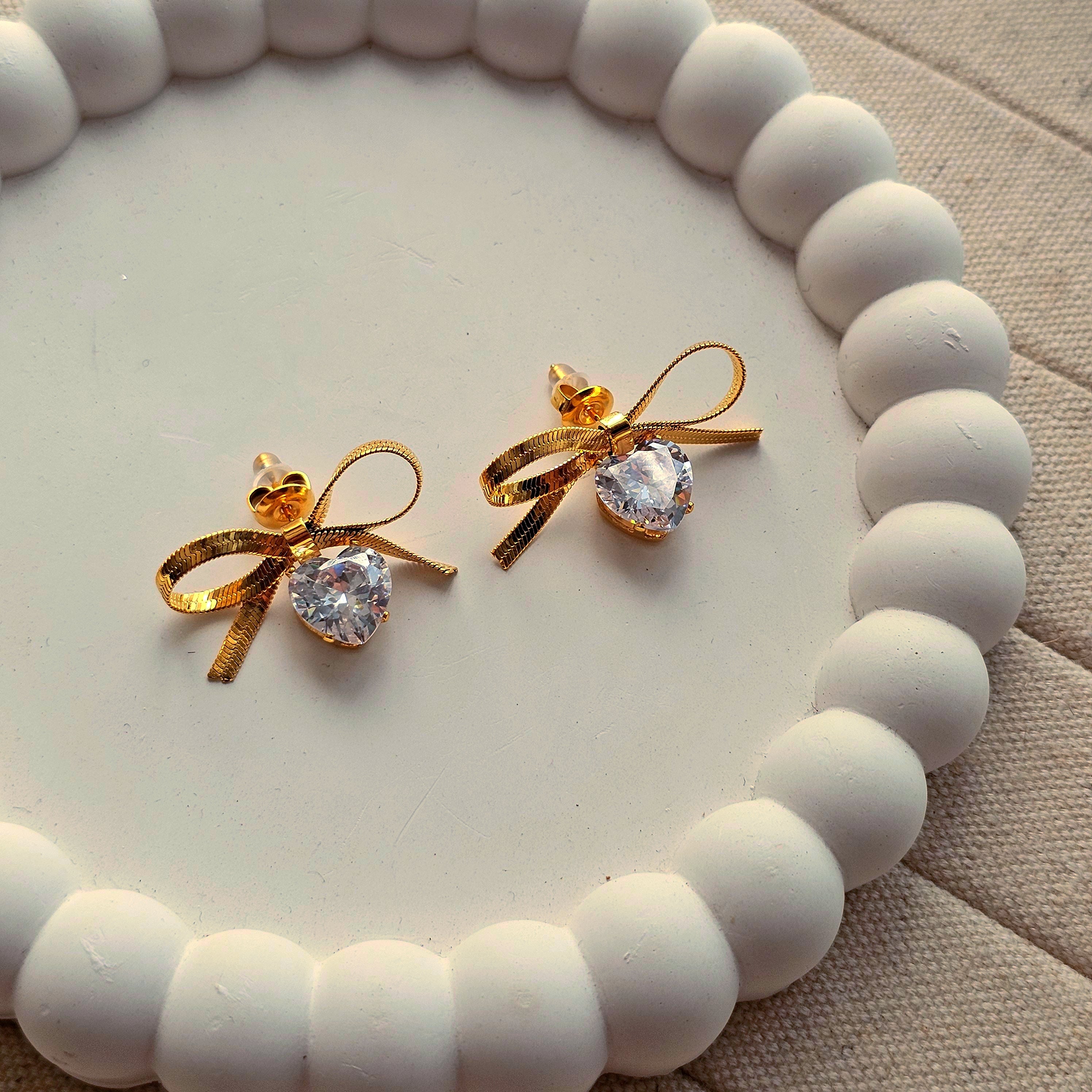 Bow Heart Statement Earrings-2  taahirajewellery