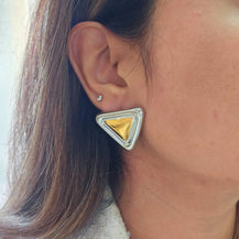 Triangle Silver Gold Earrings-2  taahirajewellery