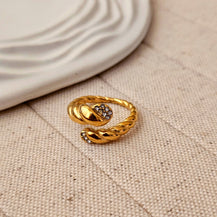 Croissant Zircon Gold Plated Snake Ring-3  taahirajewellery