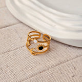 Dainty Sun Moon Star Open Adjustable Gold Plated Ring