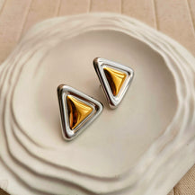 Triangle Silver Gold Earrings-3  taahirajewellery