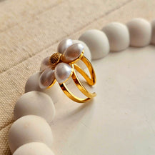 Bold Pearl Flower Adjustable Ring-3  taahirajewellery