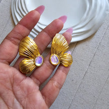 18k Gold Plated Butterfly Pearl Earrings-4  taahirajewellery