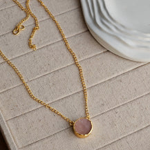 Rose Quartz Stud Brass Necklace-3  taahirajewellery