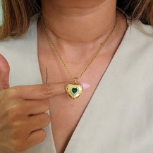 Emerald Heart Rope chain Necklace-1  taahirajewellery