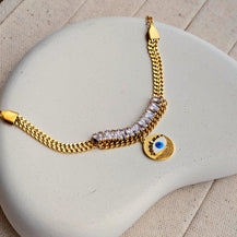 Evil Eye Zircon Charm Chain Bracelet-2  taahirajewellery