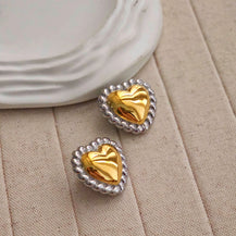 Silver Gold Heart Stud Earrings-1  taahirajewellery