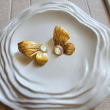 18k Gold Plated Butterfly Pearl Earrings