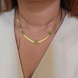 Gold Plated Green Stud Snake Necklace