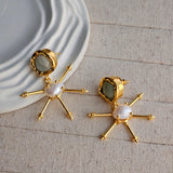 Celie Pearl Brass Earrings