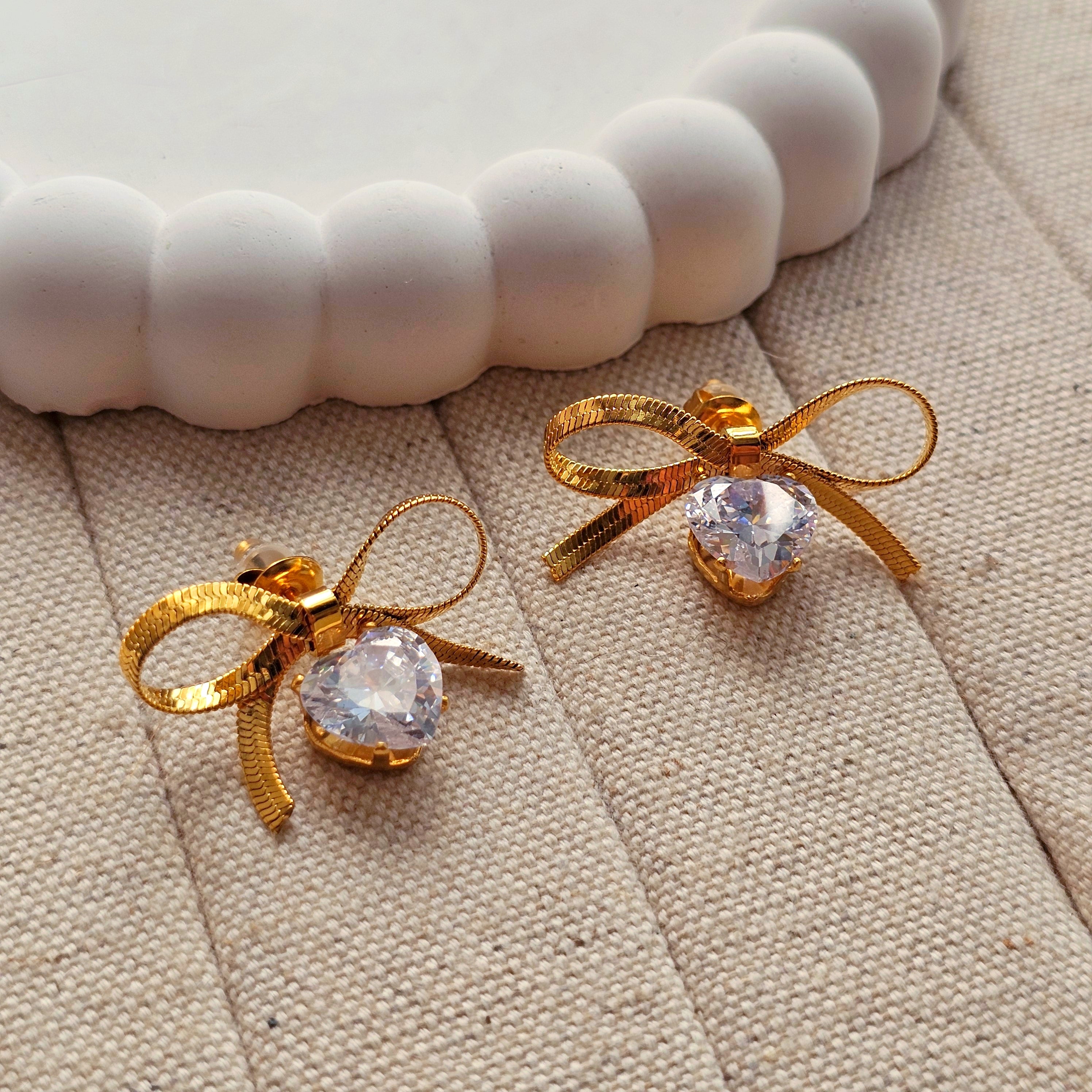 Bow Heart Statement Earrings-1  taahirajewellery