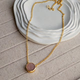 Rose Quartz Stud Brass Necklace