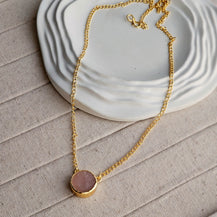 Rose Quartz Stud Brass Necklace-1  taahirajewellery