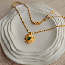 Emerald Heart Rope chain Necklace-3  taahirajewellery