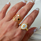 Dainty Sun Moon Star Open Adjustable Gold Plated Ring