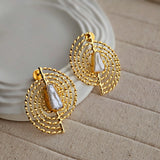 Luna Baroque Pearl Brass Earrings