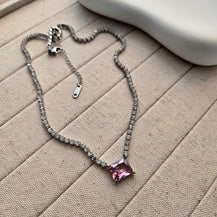 Shyla Pink Stud Zircon Necklace-2  taahirajewellery