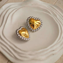 Silver Gold Heart Stud Earrings-4  taahirajewellery
