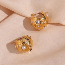 Half Ball Zircon Hoop Earrings-5  taahirajewellery
