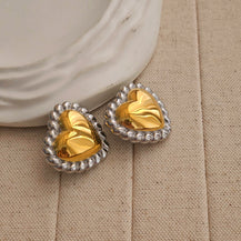 Silver Gold Heart Stud Earrings-3  taahirajewellery